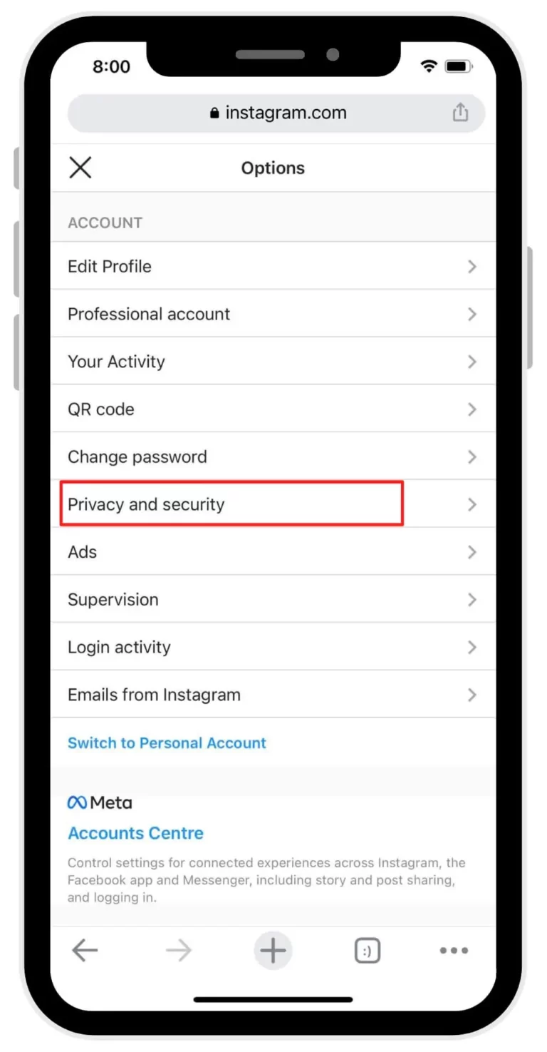 Tap on Privacy and Security option